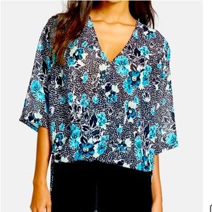 Faux wrap surplice high low blouse